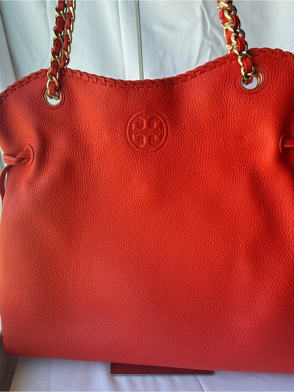 Authentic Tory Burch Marion Chain Slouchy Tote – Pebbled Leather